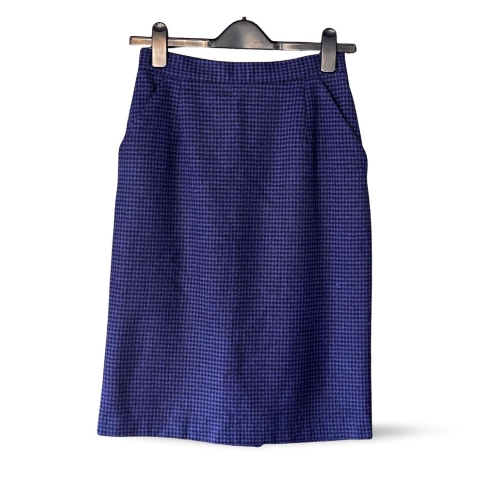 Vintage 80s Paradox purple and black Houndstooth Pencil wool Skirt Size Small